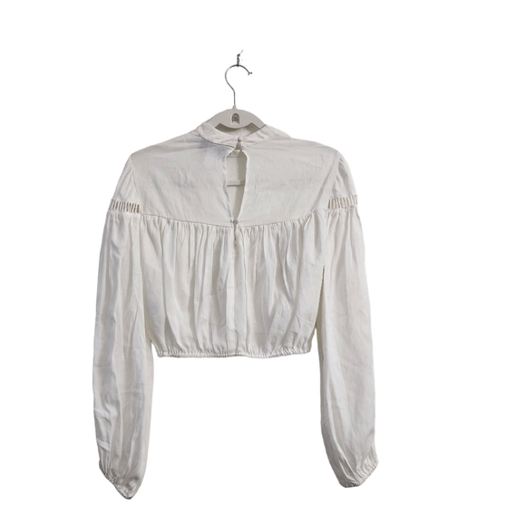 Finders Keepers Blouse 4 Ivory White Lattice Long Sleeve Crop Top Sample - Picture 7 of 13